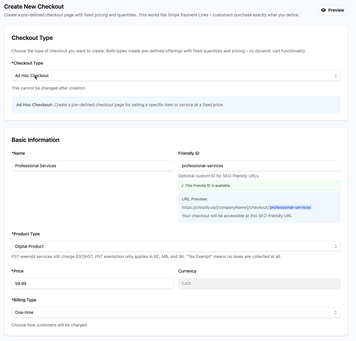 Create reusable checkouts quickly and easily