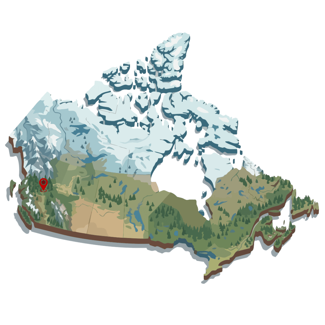 Illustrated map of Canada with Chronly's home in British Columbia marked
